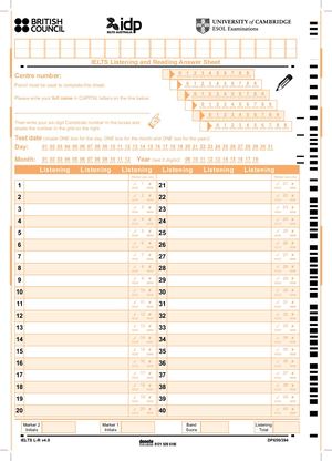 114189 Ielts Listening Answer Sheet