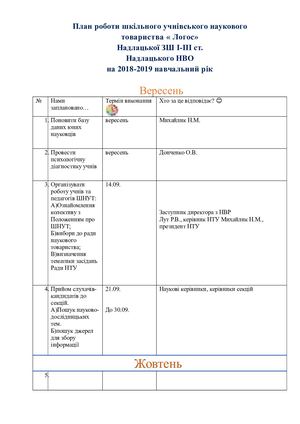 План роботи ШНУТ " Логос"