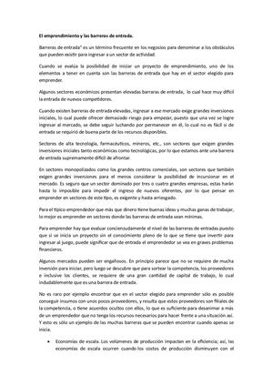 El Emprendimiento Y Las Barreras De Entrada