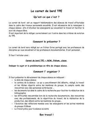 Carnet De Bord TPE