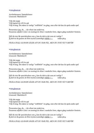 Glosor Instruktioner