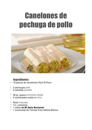 Canelones de pechuga de pollo