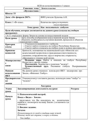 КСП по естествознанию в 1 классе