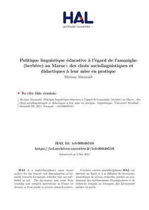 Politique Linguistique éducative à L’égard De L’amazighe  These Myriam Abouzaid