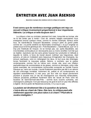 Entretien Avec Juan Asensio
