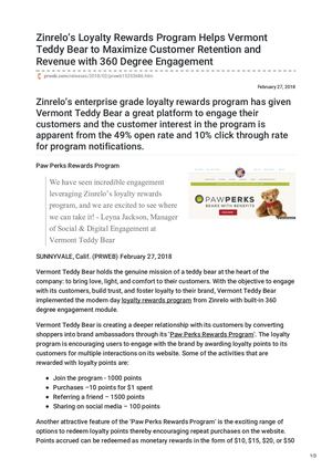 Zinrelos Loyalty Rewards Program Helps Vermont Teddy Bear To Maximize Customer Retention And Revenue