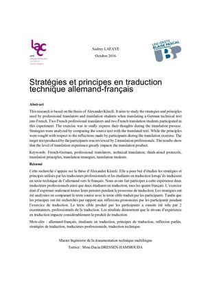 Stratégies Et Principes En Traduction Technique Allemand Français Lafaye Audrey 2016
