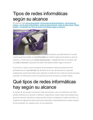 Tipos De Redes Informáticas Según Su Alcance