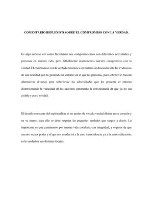 Comentario Reflexivo Sobre El Compromiso Con La Verdad