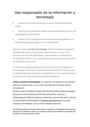 Uso Responsable De La Información Y Tecnología