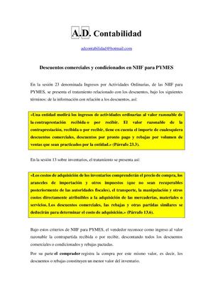 Descuentos Comerciales Y Condicionados En Niif Para Pymes