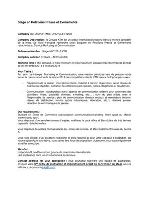 Stage RP éVénementiel KTM France - M2