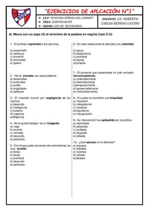 Ejercicios De Aplicación N° 1
