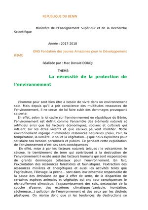 Pourquoi Protéger L'environnement