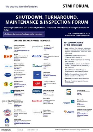 Early Bird The Global Shutdown TurnAround Maintenance & Inspection Forum 2019