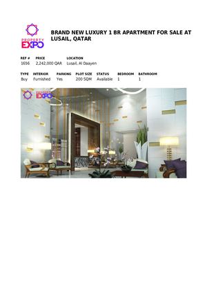 Brand New Luxury 1 Br Apartment For Sale At Lusail, Qatar