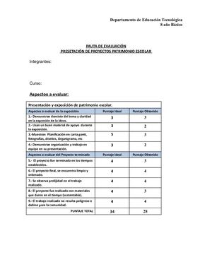 Pauta Evaluacion Ejecución De Proyectos