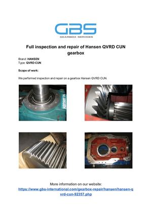 Full Inspection And Repair Of Hansen QVRD CUN Gearbox