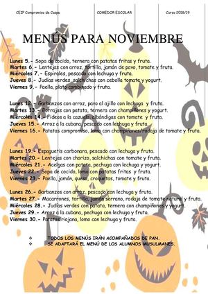 MENÚS PARA NOVIEMBRE