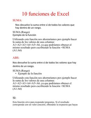 10 Funciones De Excel