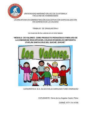 Taller De Valores De Trabajo De Graduacion Ll