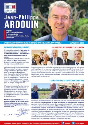 La Lettre du député Jean-Philippe ARDOUIN - été 2018