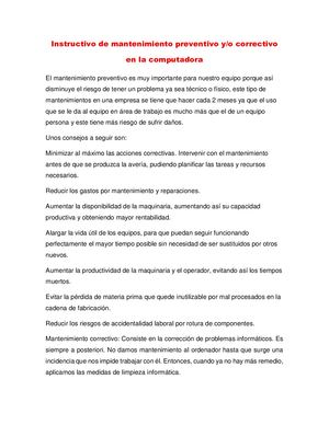 Instructivo De Mantenimiento Preventivo Y