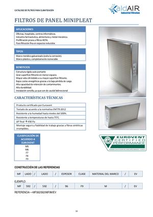 FILTRO PANEL MINIPLEAT ALDAIR