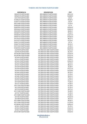 TARIFA PRECIOS FILTROS FLEETGUARD