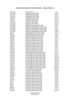 TARIFA PRECIOS FILTROS STEP FILTER
