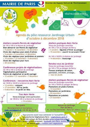 Agenda  Pôle Jardinage Urbain oct. dec. 2018