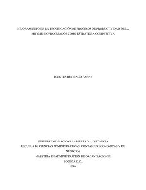 Mejoramiento En La Tecnificación De Procesos De Productividad De La Mipyme Bioprocesados Como Estrategia Competitiva