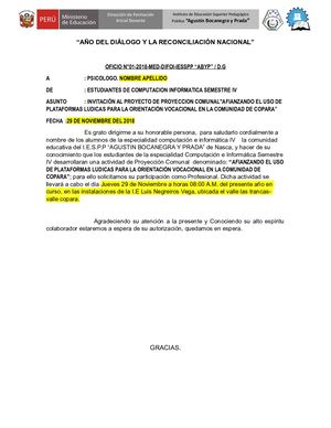 Oficio Invitación realizadas por la carrera de computacion semestre IV