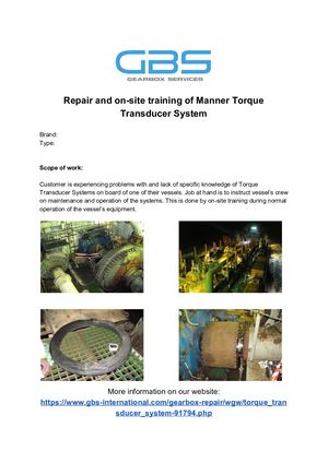 Repair And On Site Training Of Manner Torque Transducer System