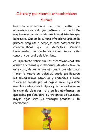 Cultura Y Gastronomía Afrocolombiana