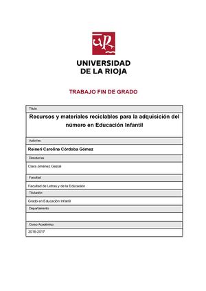 Recusros Y Materiales Reciclables Para La Adquisición Del Número En Educación Infantil