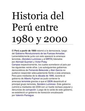 Historia Del Perú Entre 1980 Y 2000 Ralph Maura