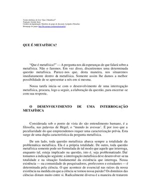 Coleção Primeiros Passos O Que-é-Metafísica