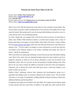 Welcome the Safest Water Filters in the UK