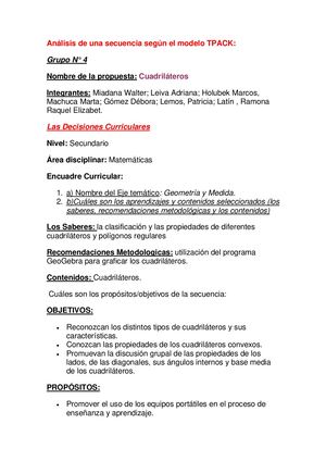 Análisis De Una Secuencia Según El Modelo Tpack