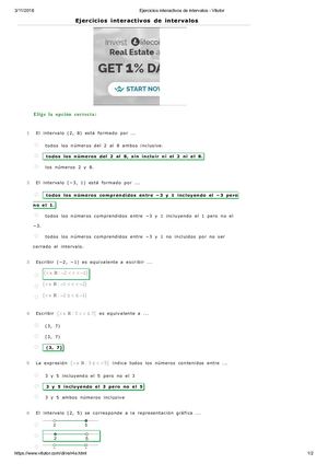 Ejercicios Interactivos De Intervalos  Respuestas