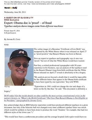 News Report Obama Birth Certificate Forged By Paul Irey Typeface Expert 08 Jun 2011
