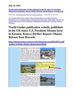 World Guide Publication In The UK States In Website Obama Born In Kisumu Kenya