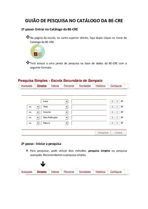 Guião De Pesquisa No Catálogo Da BE