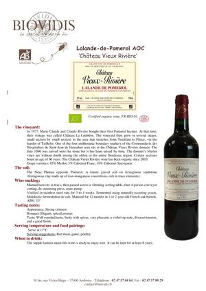 Lalande De Pomerol Chateau Vieux Riviere English