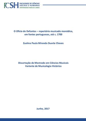 O Ofício de Defuntos - repertório musicado monódico, em fontes portuguesas, até c. 1700
