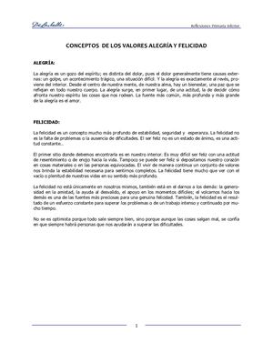 Conceptos de valores alegría y felicidad