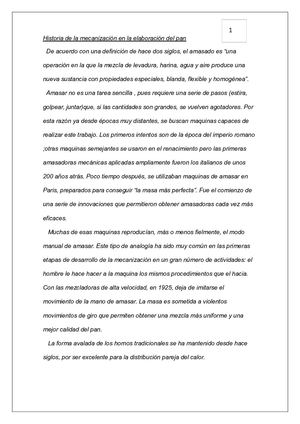 Historia De La Mecanización En La Elaboración Del Pan