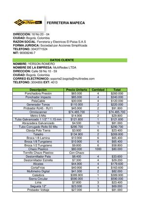 Cotización Mano De Obra