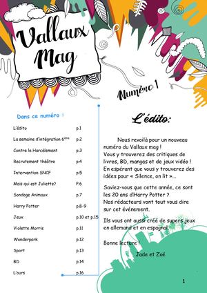 Vallaux mag n°1, novembre 2018